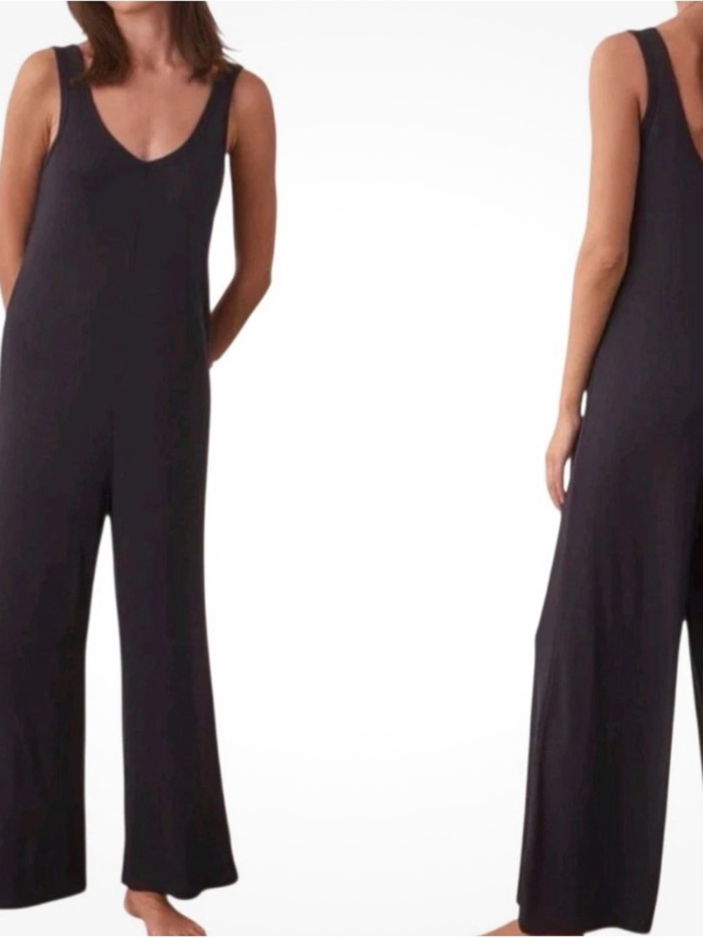 Marine Layer Lexi Rib Knit Lounge Jumpsuit Wide Leg Romper Navy Blue XS Relaxed
